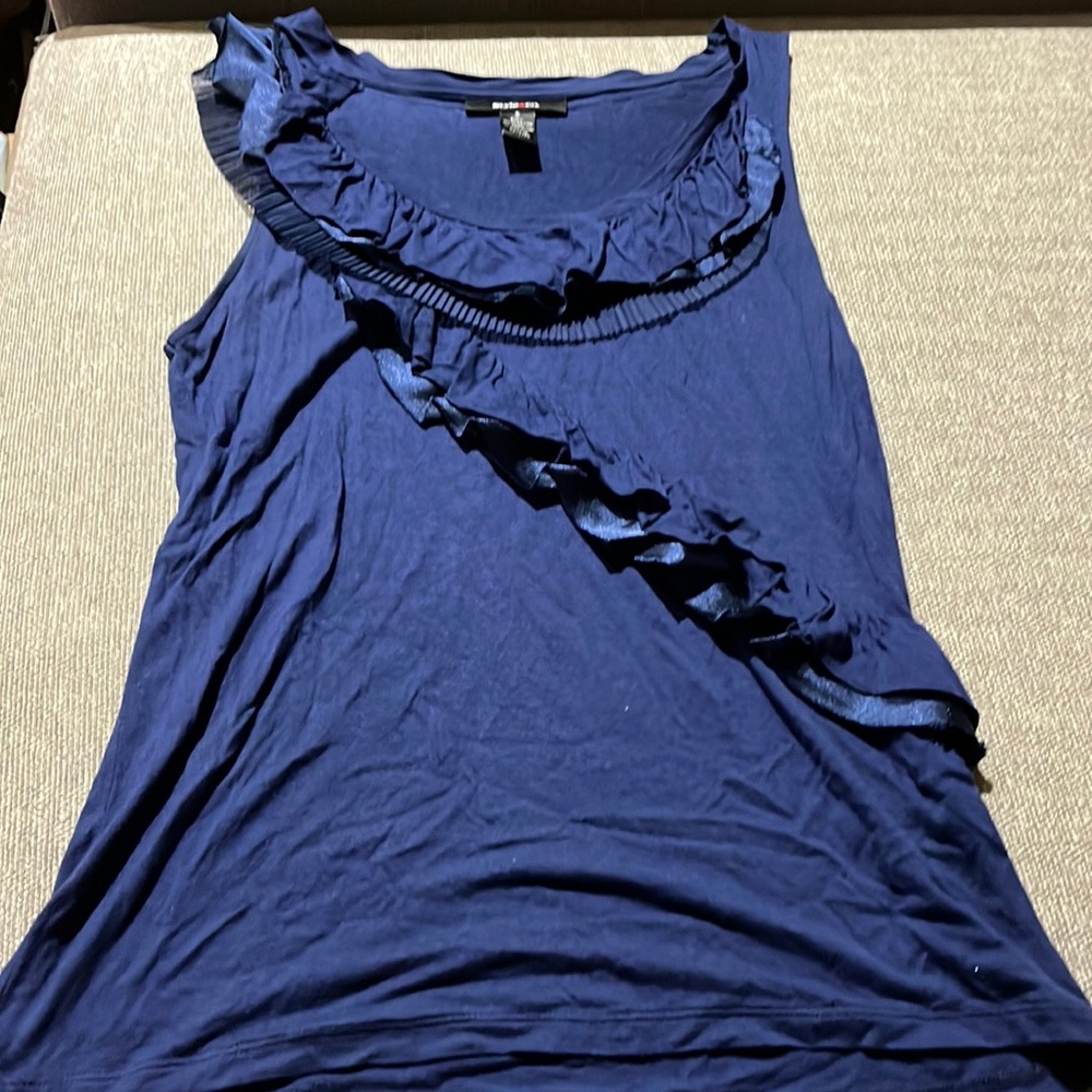 Style&co dark blue sleeveless top with ruffle diagonal trim